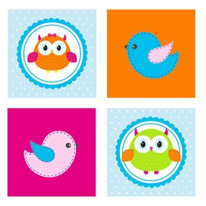 Muursticker schilderij vogels en uil