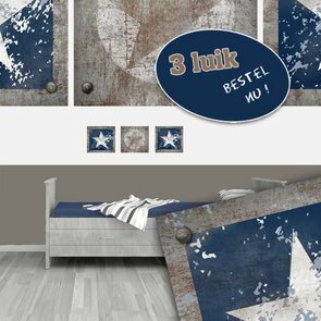 Muursticker 3 luik ster roest blauw