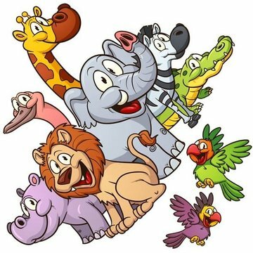 Muursticker jungle dieren - Giraf, olifant, leeuw