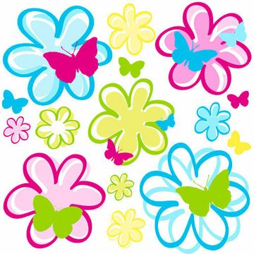 Muursticker bloemen met vlinders